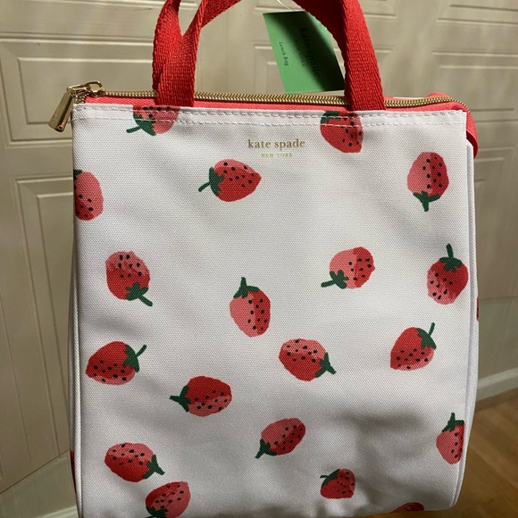 Kate Spade Insulated Lunch Tote Cooler Thermal Bag - New Pink 🍓 Print!! - Picture 7 of 9